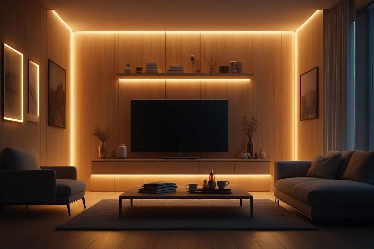 Living Room lighting wood